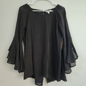 Lauren Conrad Black Eyelet Top Women's Size L Whimsygoth Renaissance Fairy Boho